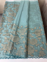 Premium Organza saree with tissue appliqué work - MMG311 DustyBlue