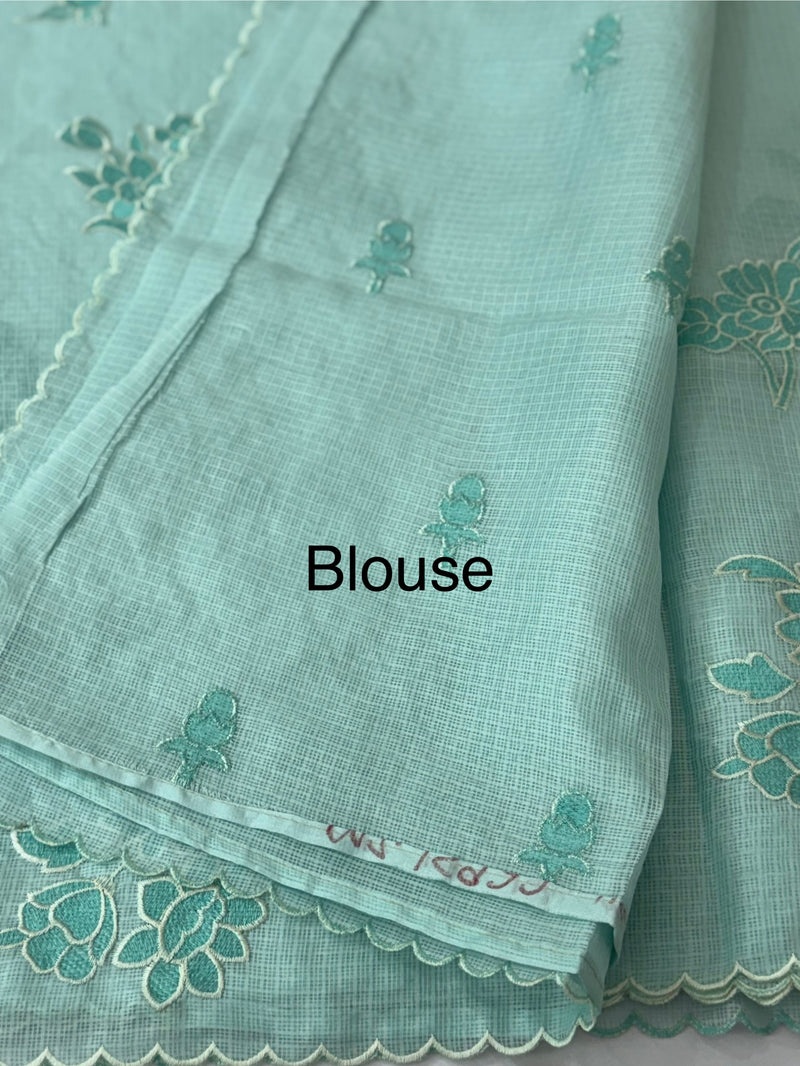 Soft kota silk saree with applique embroidery and scalloped border MS15232