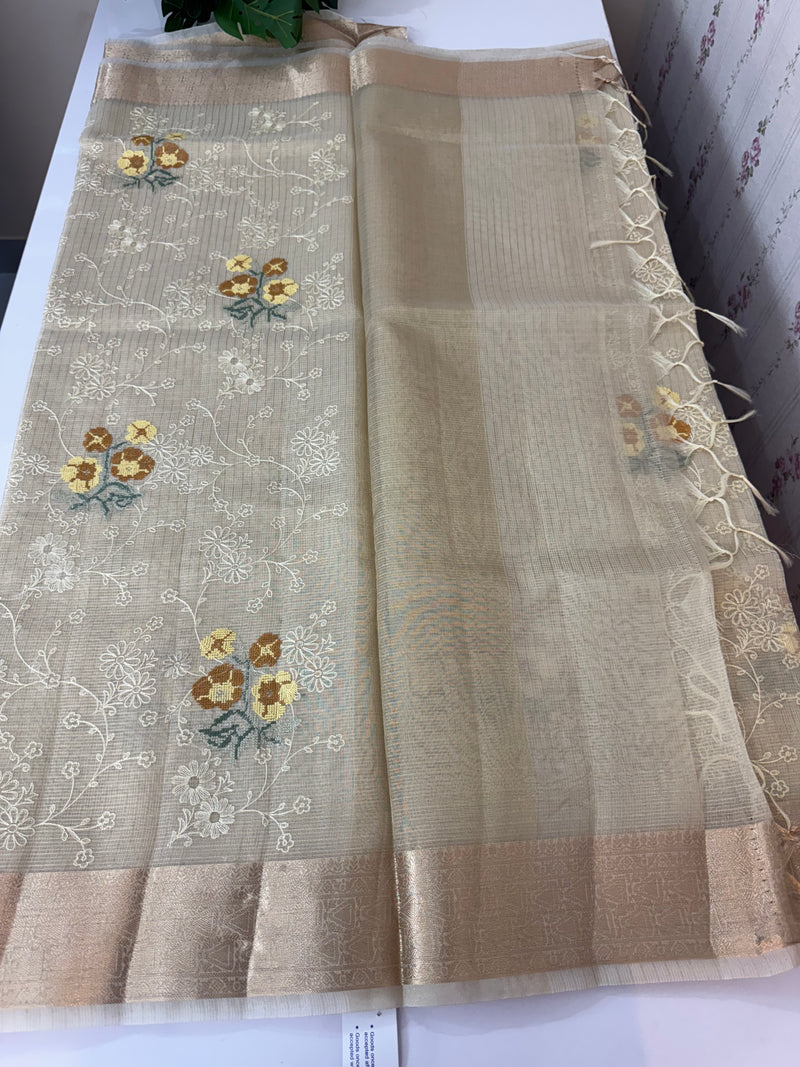Tissue Silk embriodery saree MS49892