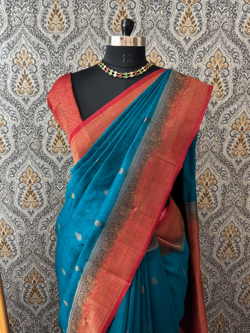 Jute tussar silk sarees with contrast pallu & brocade blouse MS1688