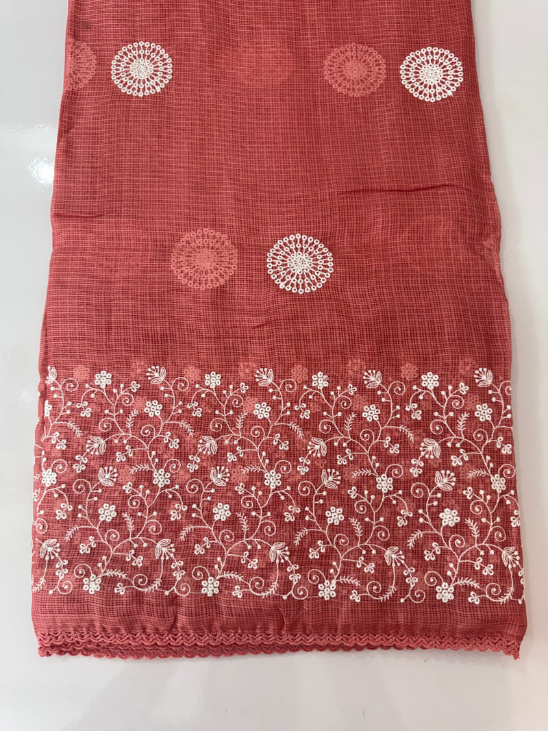 Kota checks saree with embroidery SVTS31 Peach