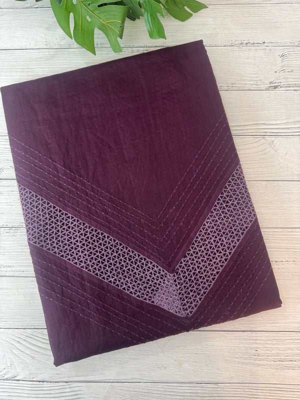 Supernet saree with crochet work and lace border MCJ5433 -Wine(V shape Crochet)