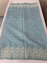 Soft Chanderi saree with embroidery borders- MCK77 LightBlue