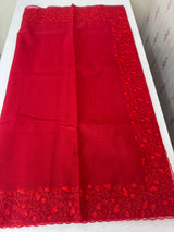 Premium Moonga Kota checks saree with embriodery borders MSH122 - Red