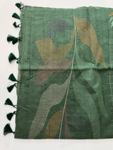 Crushed Blended tussar silk saree with embroidery- SNFCYEY JADE GREEN