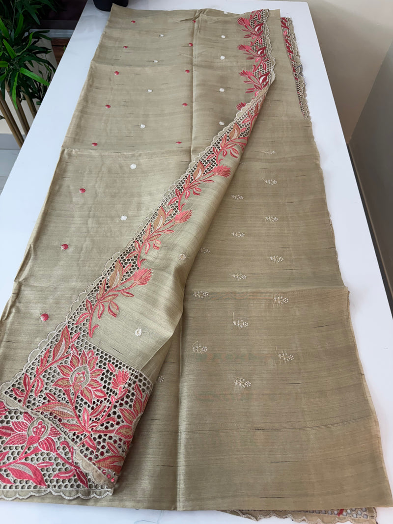 Cutwork semi Tussar saree MSTS351