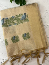 Jamdani silk Cotton Saree MS12567(1) DustyBlue birds