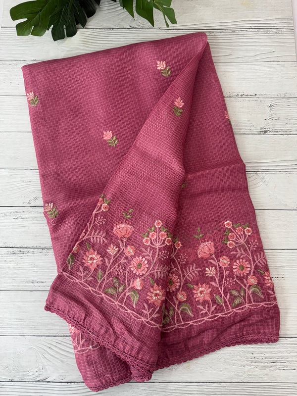 Soft kota checks saree with embroidery - SVPSNM
