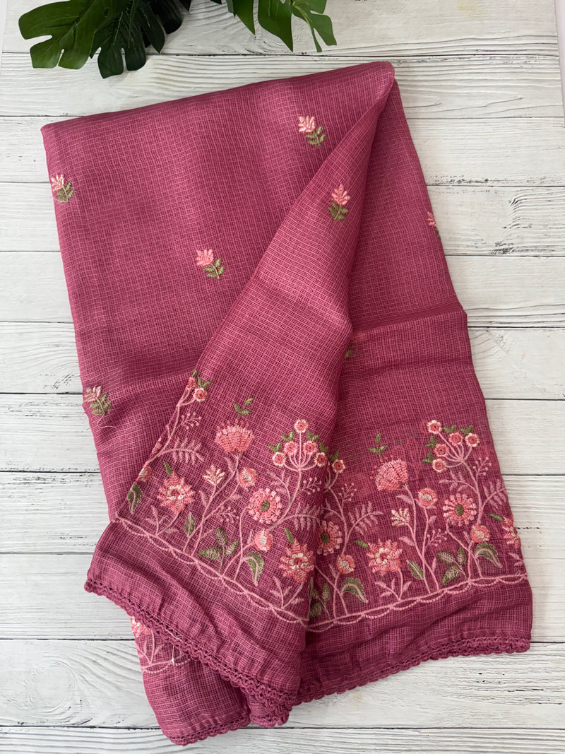 Soft kota checks saree with embroidery - SVPSNM