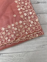 Glassy tissue organza saree with embroidery FKSF88-Peach