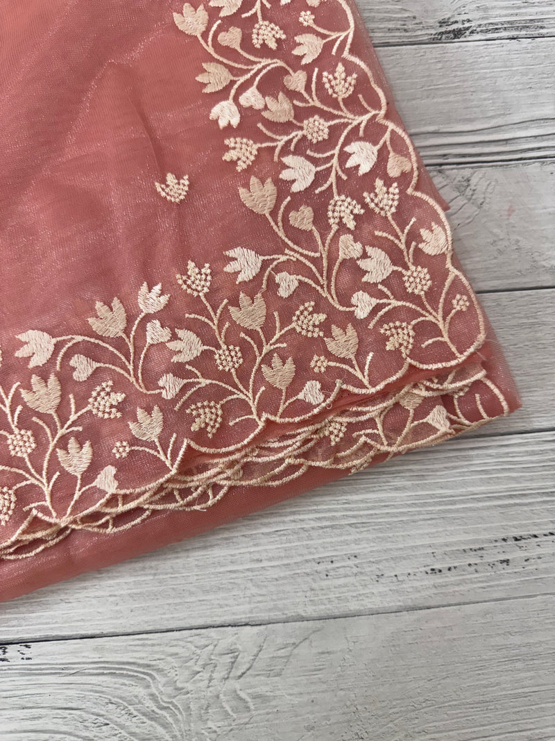 Glassy tissue organza saree with embroidery FKSF88-Peach