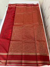 Semi Kanchi pattu saree with retta pattu borders MBS7899 Maroon