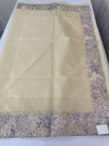 Soft Organza saree with cutwork tissue applique borders - MCW765 ButterCream