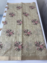 Premium Tussar-linen saree with cross stitch embroidery MLS16186