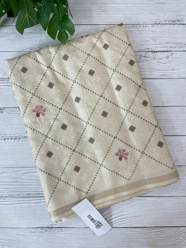 Soft Blended tussar saree with embriodery - MS8688 Cream
