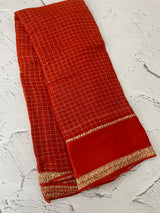 Crepe chiffon georgette saree with checks MS40097 RUSTORANGE