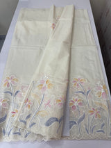 Soft mul chanderi saree with prints and embroidery MSH190 - Ivory