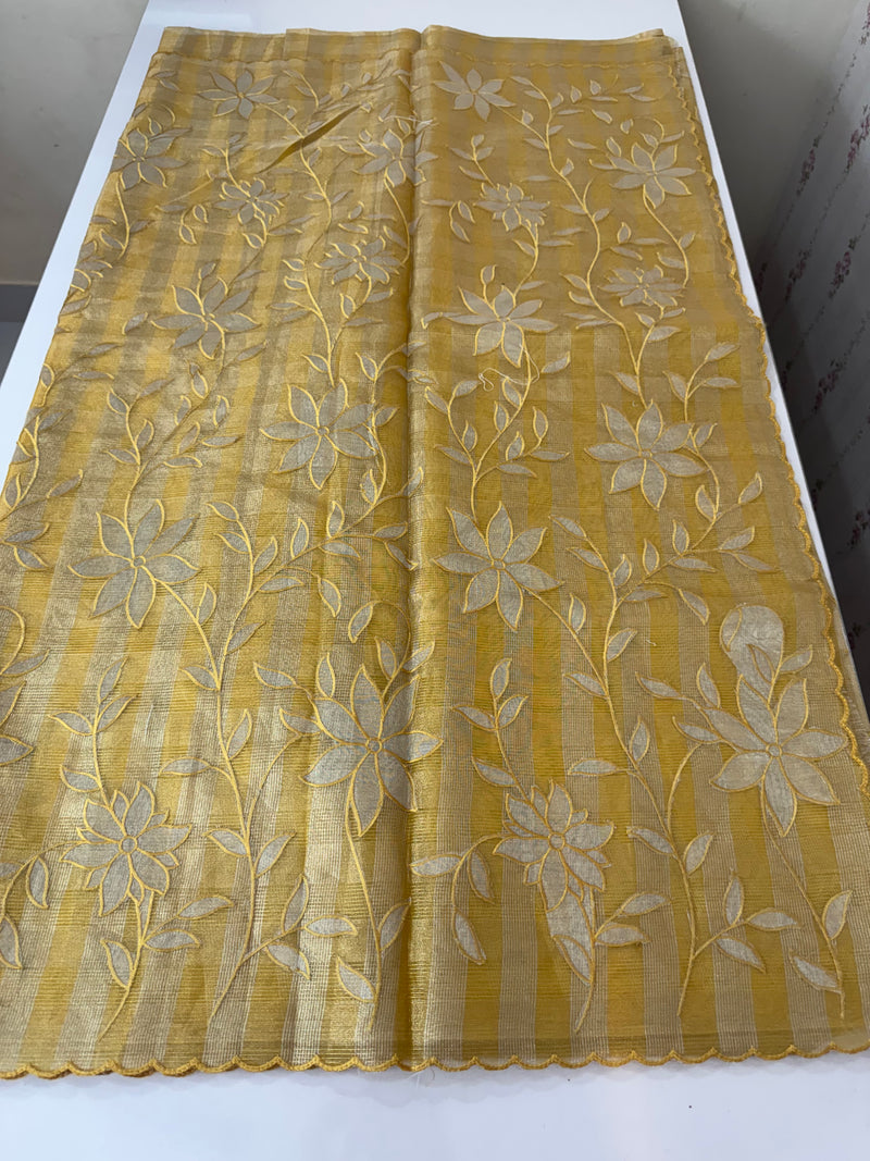 Tissue Silk applique work saree MSH133 Design 2- Mustard