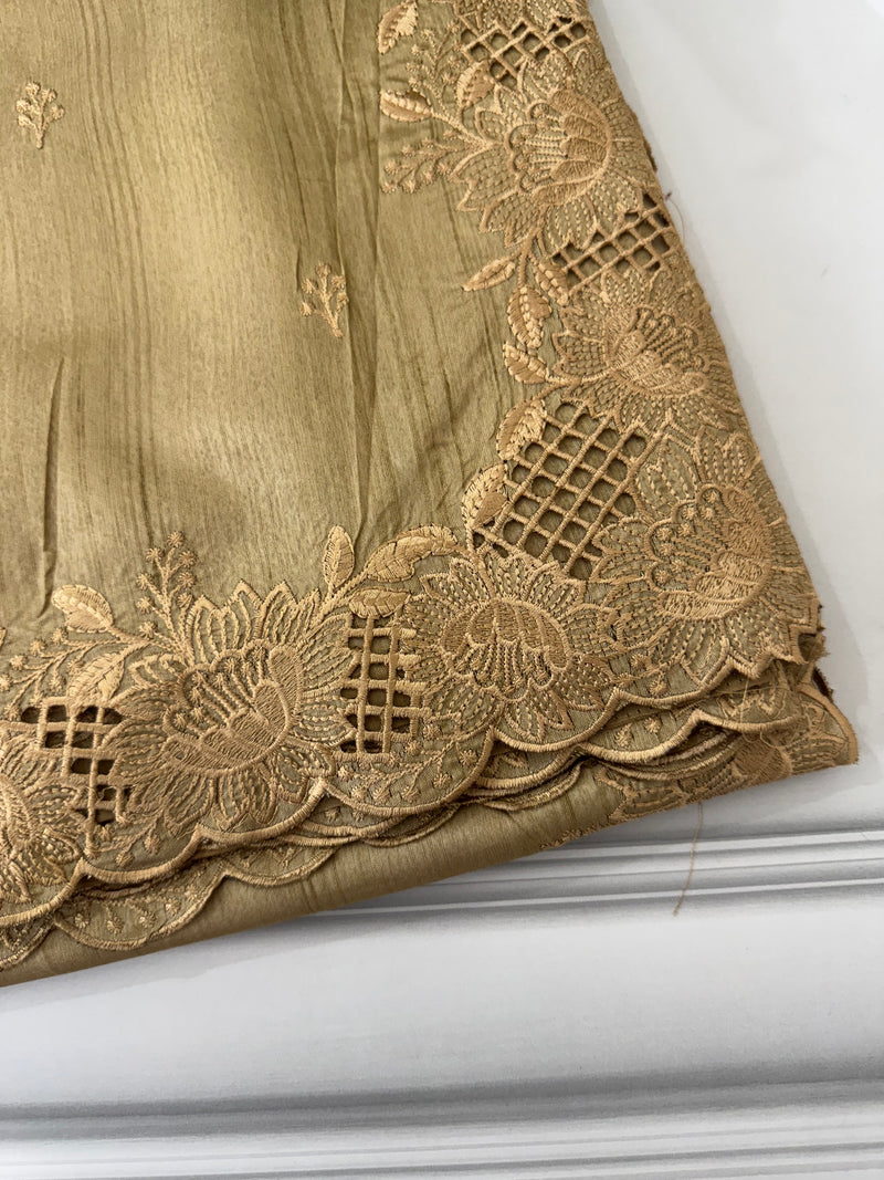 Crepe semi tussar saree with cutwork - MSS675 GoldenCream