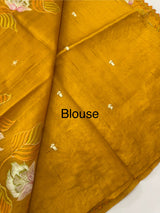 Crushed Blended tussar silk saree with embroidery- MTS355 - Mustard