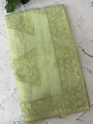 Viscose Organza saree with applique work-MSH101 PistaGreen