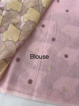 Jute Linen saree with thread work MSH206 Pink