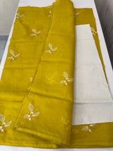 Kota  checks saree with embroidery - MS7679 Yellow