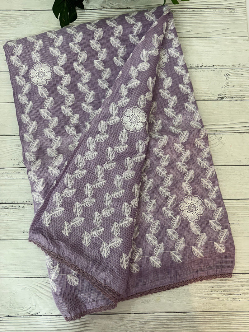 Soft kota checks saree with embroidery - SVTS24 Lavender