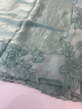 Fancy satin silk organza saree with applique borders MS14207 BlueGreen