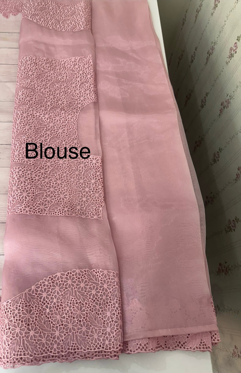 Cutwork Kora Organza saree with full cutwork blouse-  MS14154 PastelPink