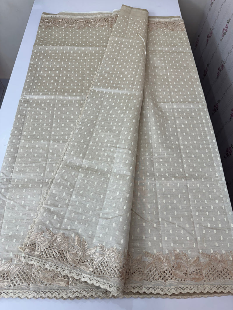 Cutwork blended tussar saree   - Cream MS5222