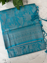 Silver zari woven soft silk saree with brocade blouse MSB5666 Blue