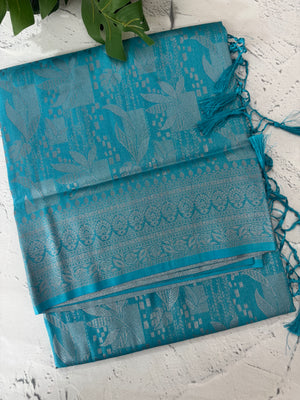 Silver zari woven soft silk saree with brocade blouse MSB5666 Blue
