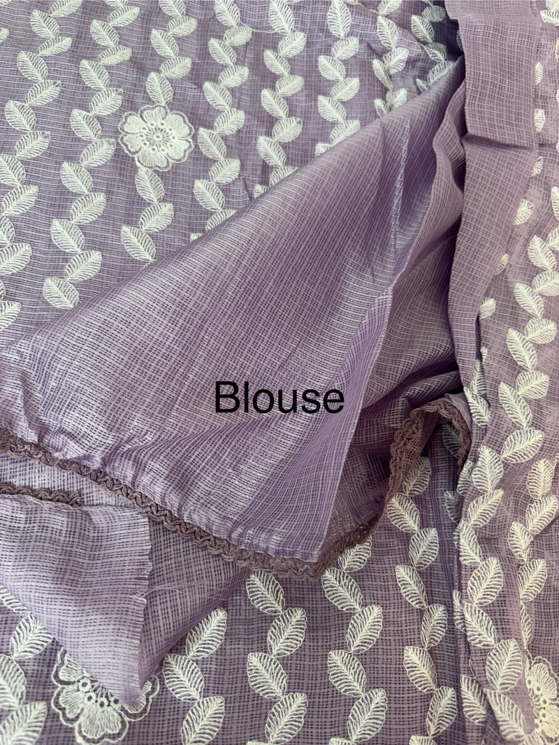 Soft kota checks saree with embroidery - SVTS24 Lavender