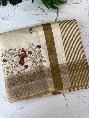 Blended tussar silk saree with embroidery- MSH490