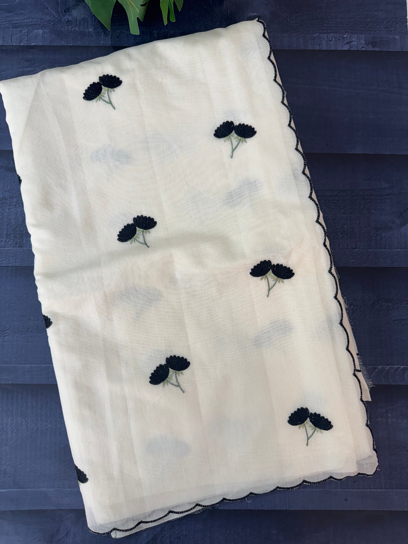 Mul chanderi embriodery saree with scalloped borders MSH115