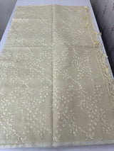 Moonga checks saree with embroidery MSH219 Ivory