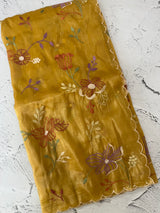Crush Organza saree with embroidery work MBS699 Mustard