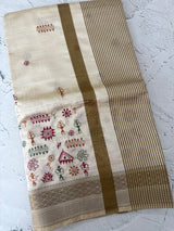 Blended tussar silk saree with embroidery- MSH490