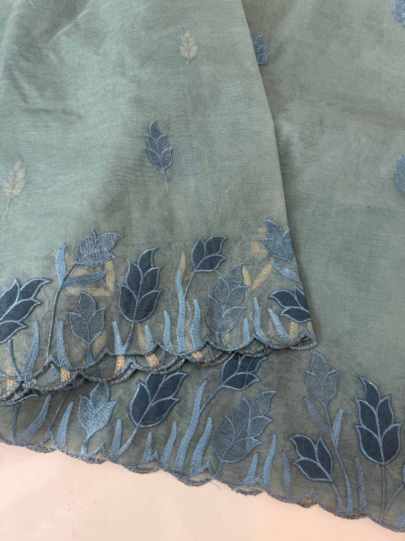 Viscose Organza saree with applique work-MSH103 MidnightBlue