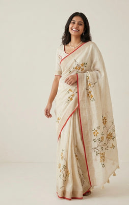 Tissue linen saree with handpainting and kanta work blouse MS14462 (5)