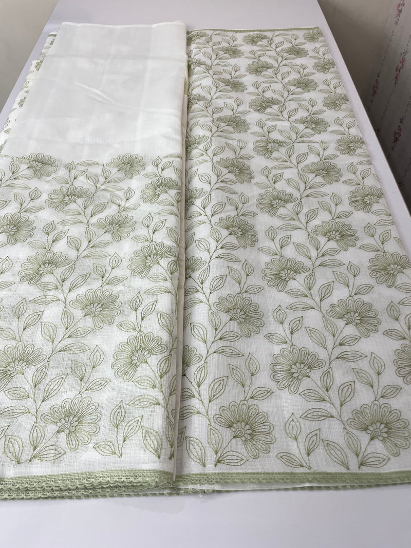 Kota cotton embriodery saree MS1490 - White & Green