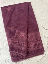 Glass tissue organza saree with embroidery MSF121 (2) Metallic Wine