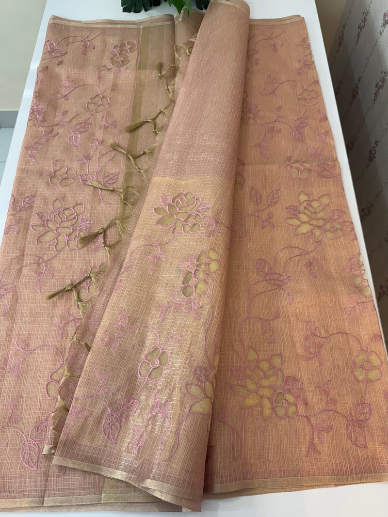 Kota Tissue Silk applique work saree MS49811 - DuskyPeach Pink
