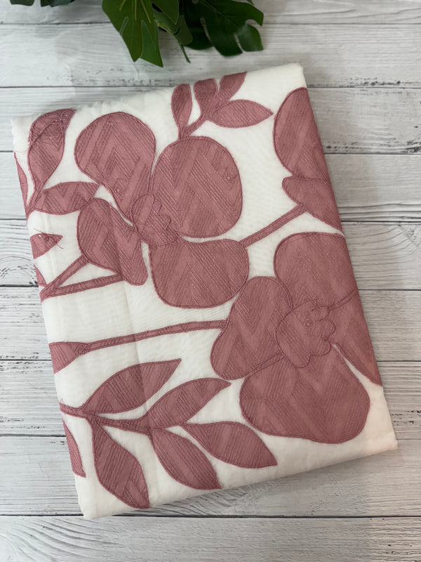 Kota Chanderi saree with kanta embriodery borders and  applique work on pallu MCBS699- White to DuskyPeach