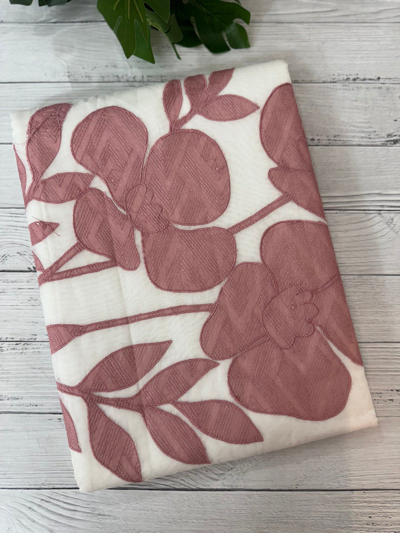 Kota Chanderi saree with kanta embriodery borders and  applique work on pallu MCBS699- White to DuskyPeach