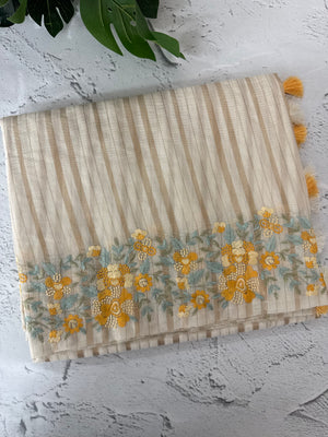 Mul chanderi saree with embriodery & zari lines MSH275