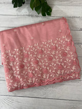 Glassy tissue organza saree with embroidery FKSF133- Peach Pink