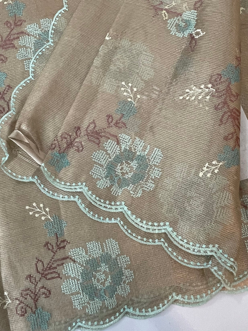 Tissue Silk cross stitch embriodery saree MS49892