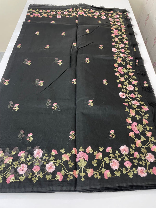 Supernet embriodery saree SSPNERM Black